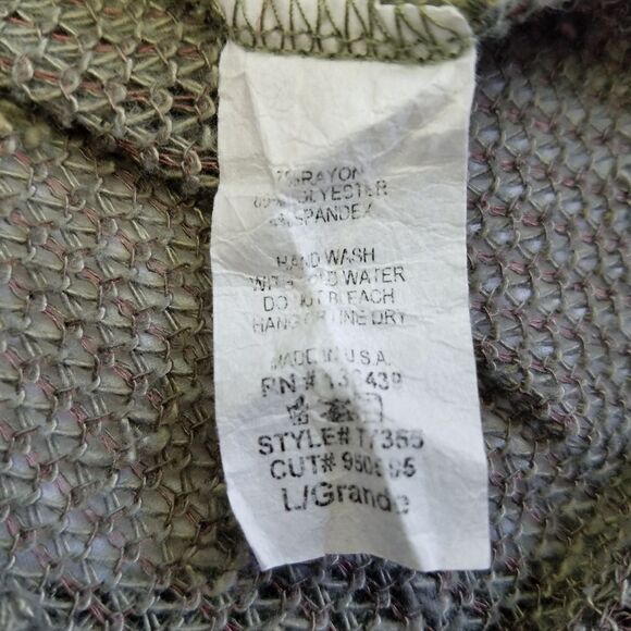 SJS Open Knit Lightweight Moss Green 3/4 Sleeve Cropped Drawstring Hoodie Shirt - Picture 7 of 7